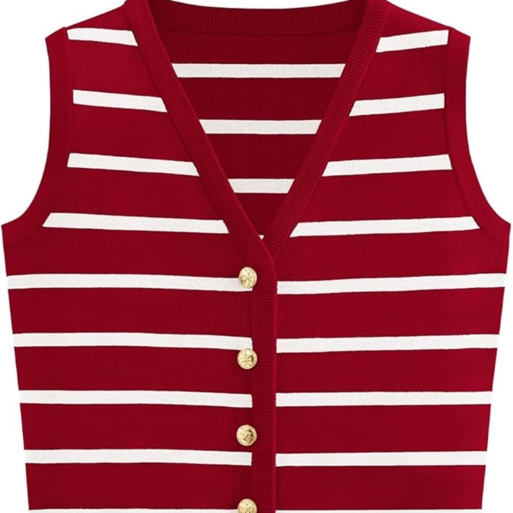 Women's Trendy Striped Sweater Vest V Neck Sleeveless Button Up Tank Tops